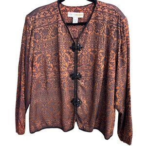 Kathryn Deene New York Vintage Brocade Ornate Sequin Frog Closure Blazer Jacket